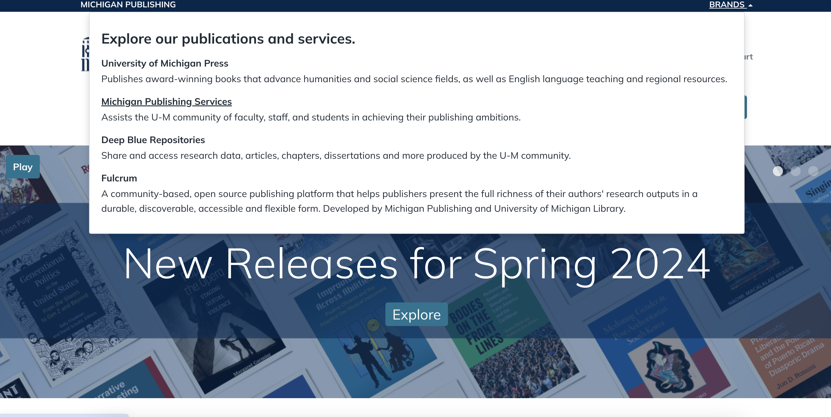 Screenshot of multiple sites available from University of Michigan Press