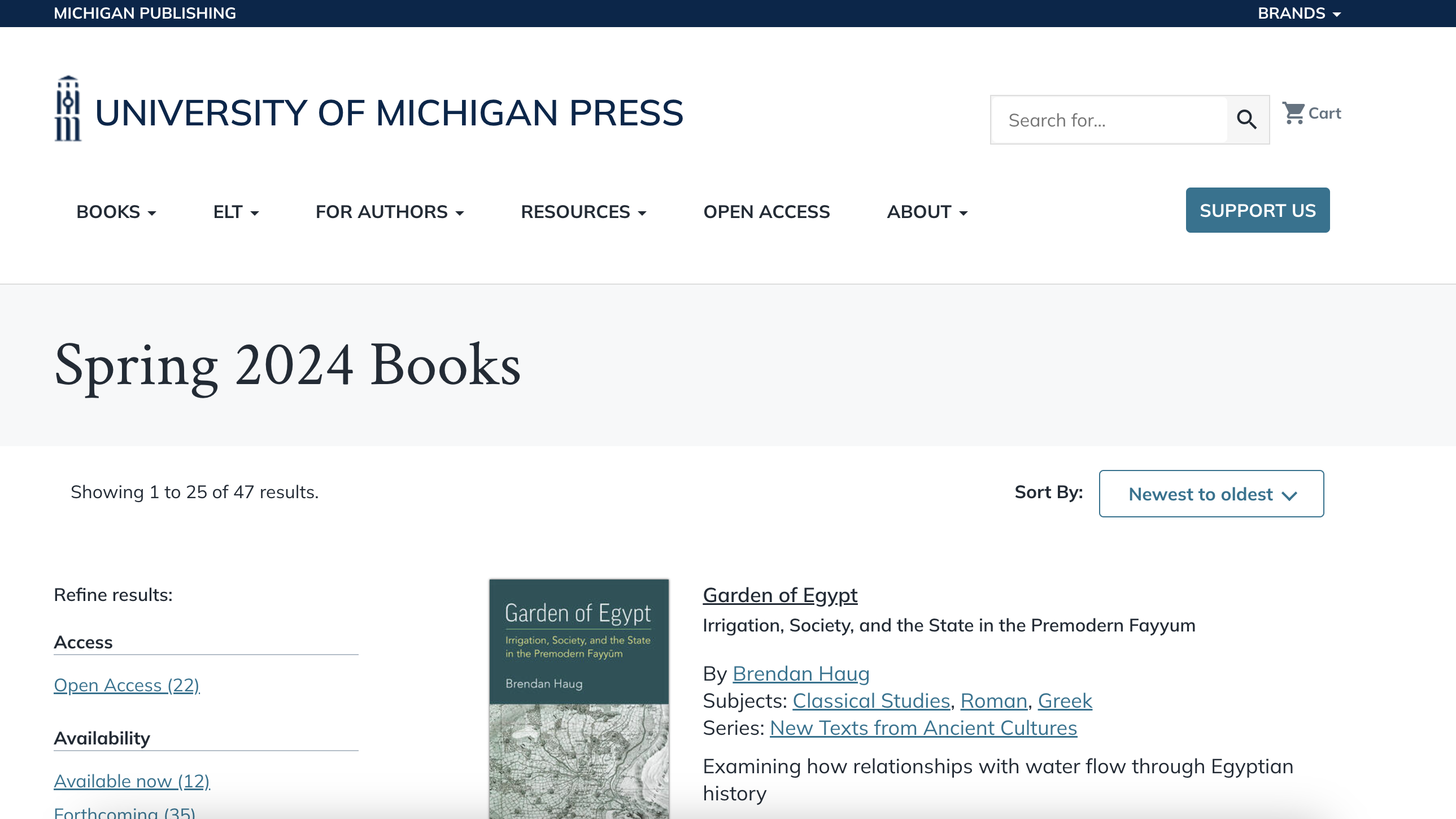 Screenshot of University of Michigan Press Spring 2024 collection