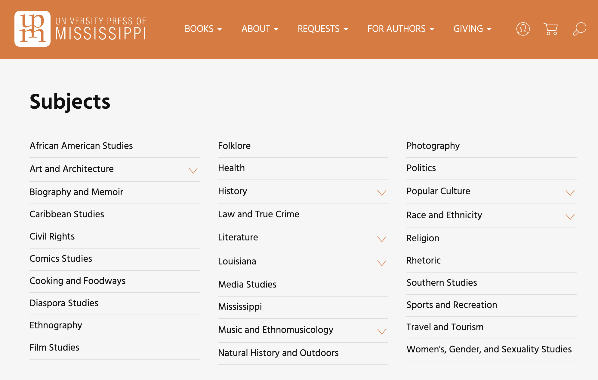 Screenshot of UPM custom subjects page