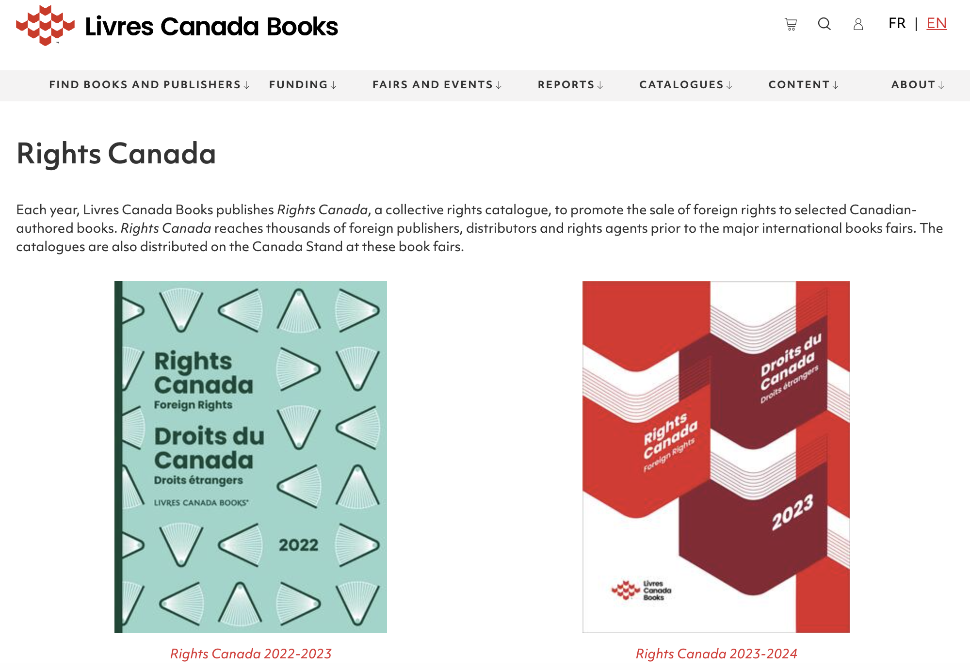 Screenshot of LCB catalogue page