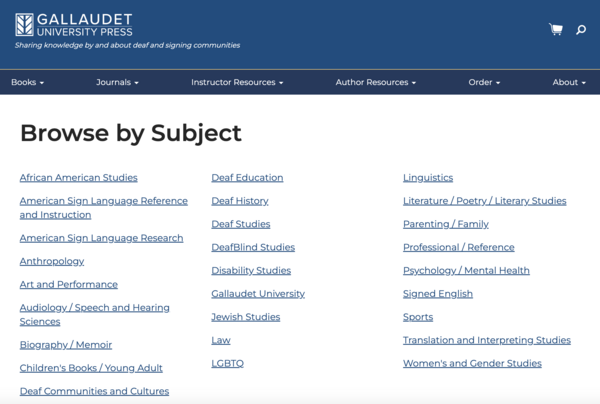 Screenshot of GUP subjects page