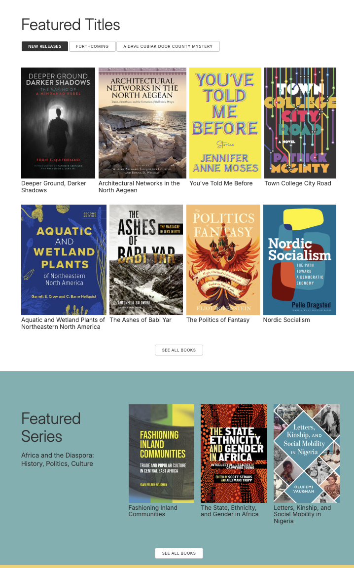 UW Press homepage book selections